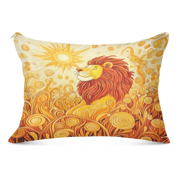Lion on Golden Field Plush Pillow Cases Standard Size Ultra Soft Warm Pillowcases with Zipper 20"x26"