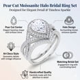 thumbnail image 2 of JeenMata 1.5 Carat Pear Cut Moissanite Wedding Set - Bridal Set - Art Deco Ring - Halo Ring - Cluster Ring - 18k White Gold Plated for Women, 2 of 9