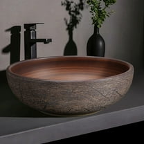 15.7" Round Ceramic Vessel Sink – Japandi Style Bathroom Washbasin (Round)