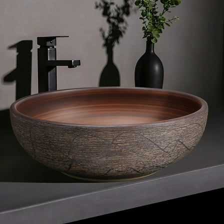 15.7" Round Ceramic Vessel Sink – Japandi Style Bathroom Washbasin (Round)