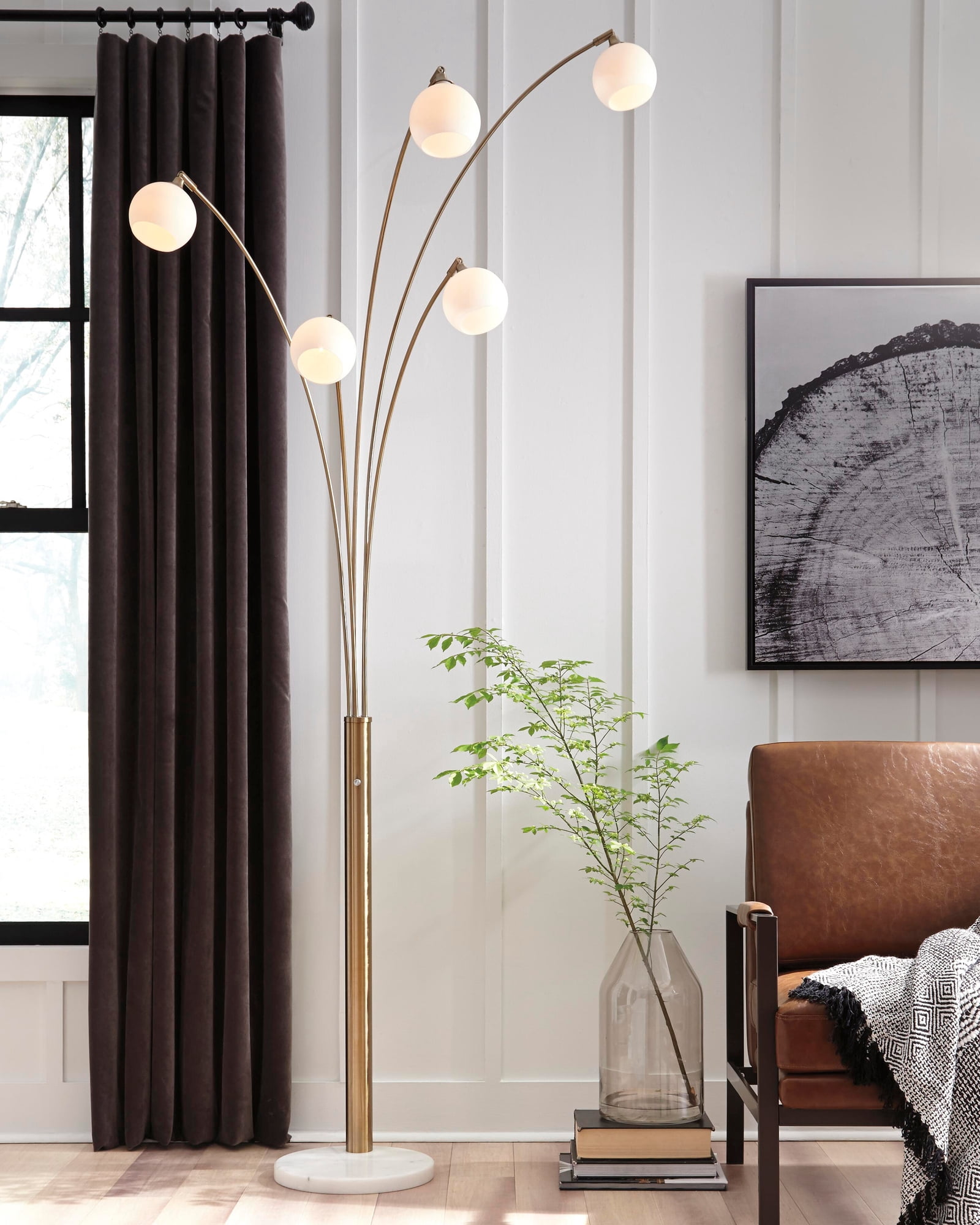 Signature Design by Ashley Contemporary Taliya Arc Lamp  Champagne/White