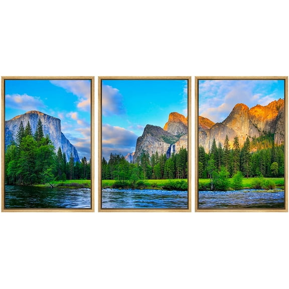 wall26 Framed Canvas Print Wall Art Set Majestic Pastel Mountain Sunset Forest Nature Wilderness Photography Realism Decorative Landscape Colorful for Living Room, Bedroom, Office - 16"x24"