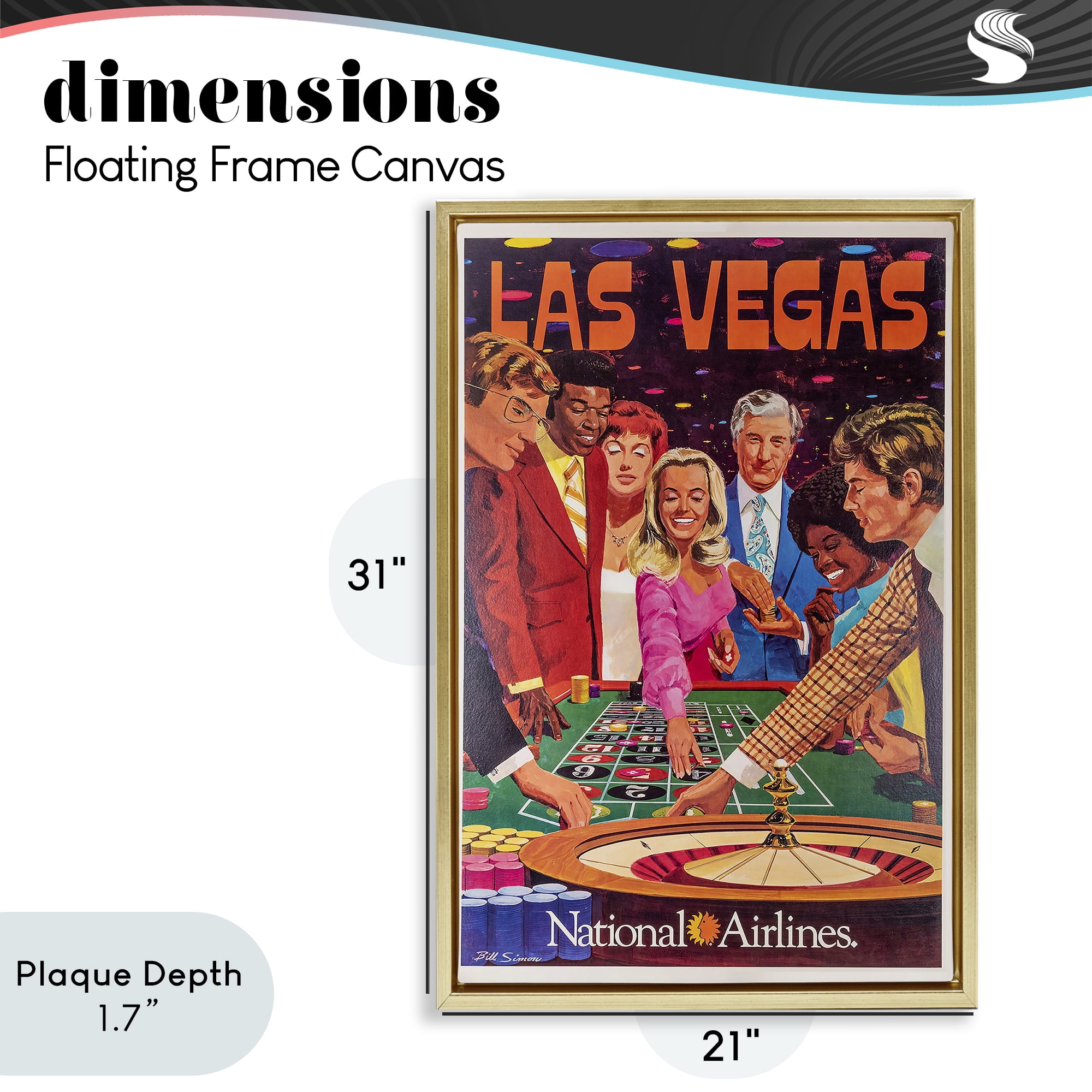 Stupell Industries Vintage Las Vegas Casino Gold Framed Floater Canvas Wall Art, design by Vintage Posters