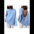 thumbnail image 1 of Suéteres de Verano Informales, Holgados, 100% Algodón, con Cuello Redondo, Espalda Descubierta y Sudaderas Oversize para Mujer 2025 Azul L, 1 of 10