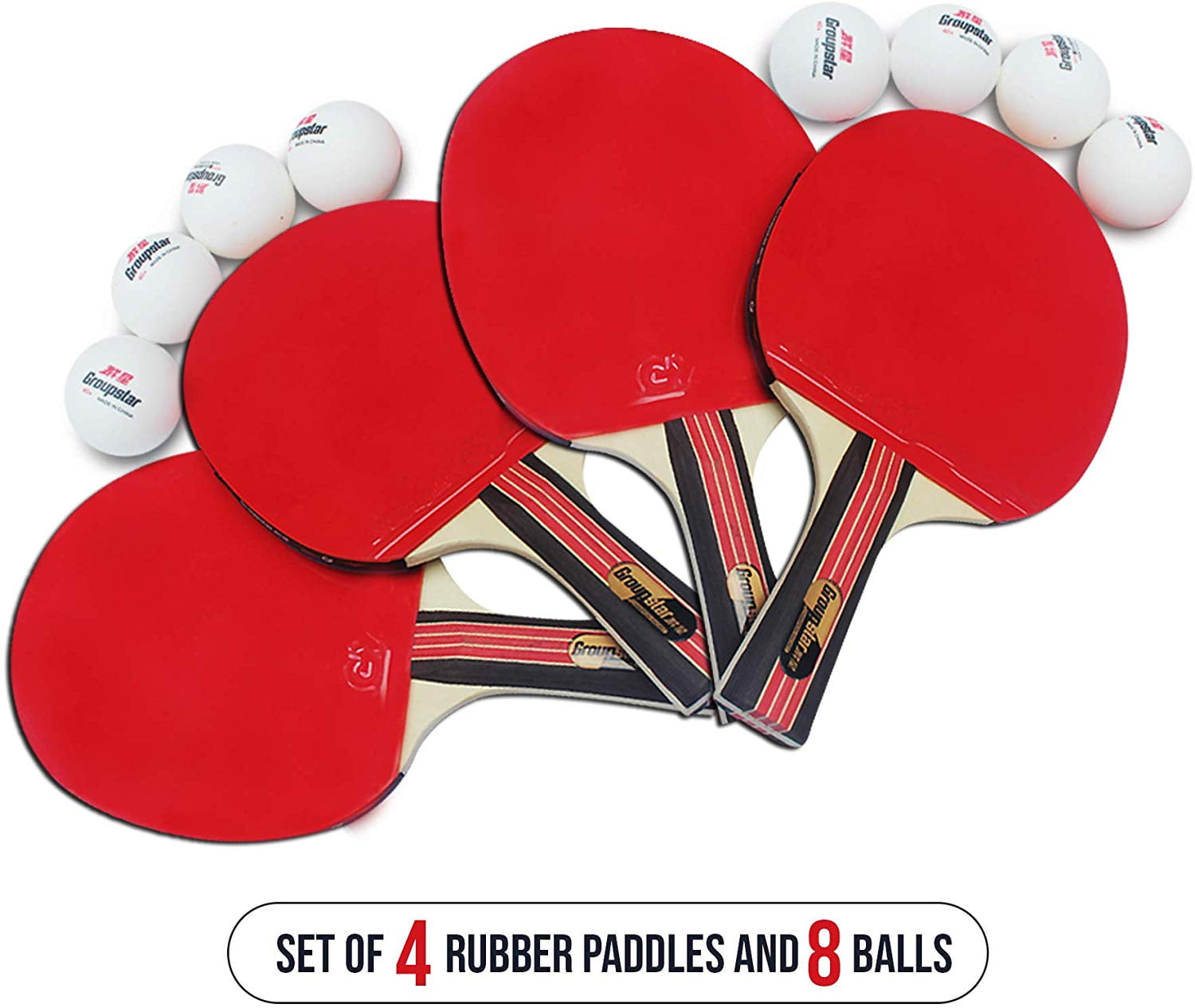 Pro Ping Pong Paddle Set (Set of 4 Rubber Paddles & 8 Balls) Table