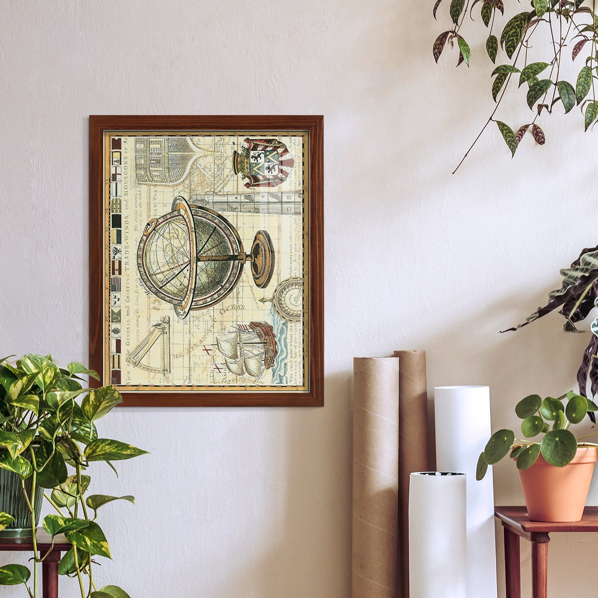 Nautical Map II -Framed Print w/glass-Chestnut