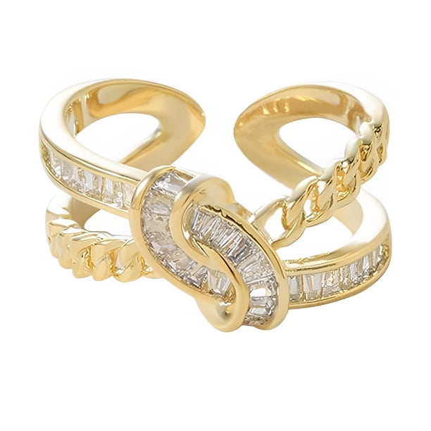 Guardurnaity Anillo de apertura para mujer, anillos de decoración de circón de doble capa de cobre, decoraciones ajustables, joyería para novia, regalo de Ropa, zapatos y accesorios Miscelánea Oro Guardurnaity AP014643-01