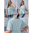 thumbnail image 3 of SHOWMALL Women Plus Blouses Casual Peplum Summer Lace Short Bell Sleeve Tops Dressy Light Blue 2X Cinched Waisted Chiffon Work Blouse, 3 of 7