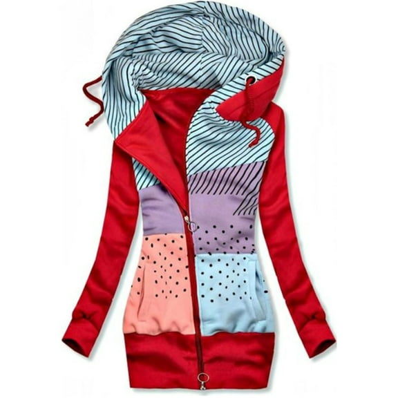 Jacenvly Winter Jackets Women Contrast Color Quilted Jackets Comfortable Warm Long Sleeve Outerwear Hoodlies Zip-Up Pocket Jacket New Style Long Tops