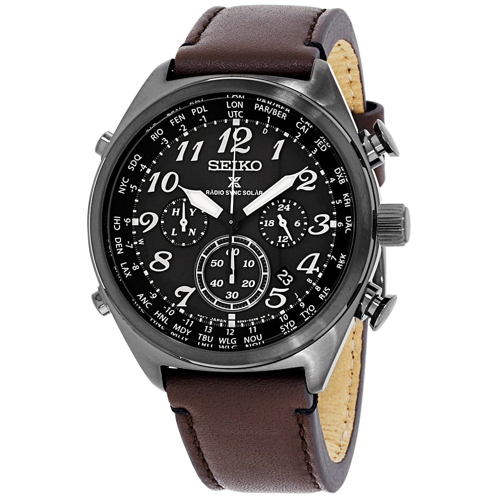 Seiko Seiko Men's Prospex Black Ion Leather Solar Radio Sync Watch SSG015
