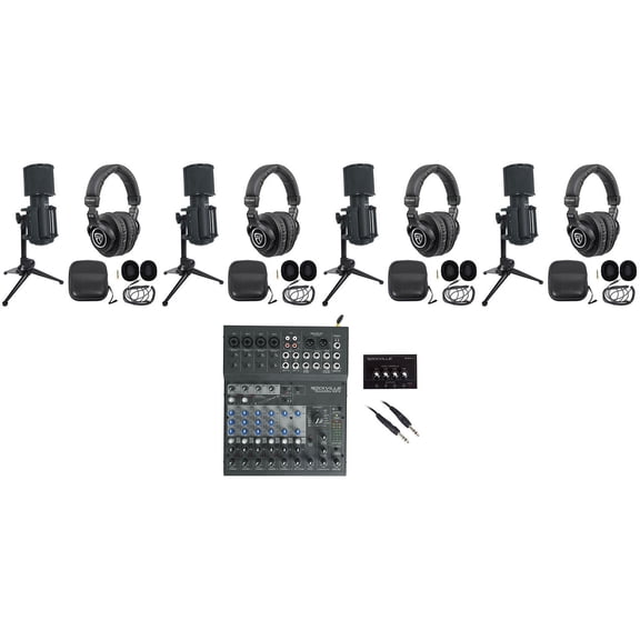 4-Person Podcast Podcasting Kit w/USB Mixer/Interface Warm Audio Mics Headphones