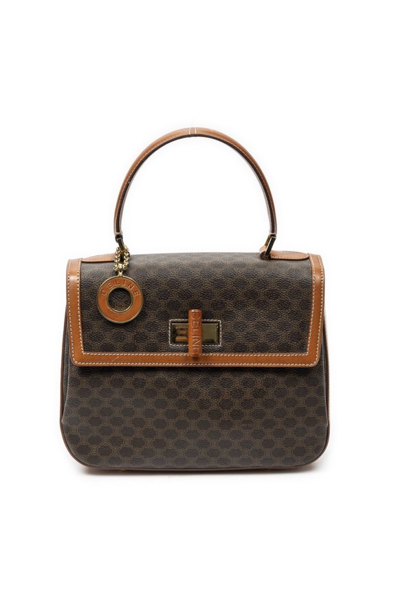 Pre-Owned Celine Brown Vintage Flap Top Handle Handbag Macadam Coated Canvas