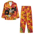 thumbnail image 2 of DISNIMO Women's 2 Piece Lounge Sets Cat Maple Leaf Printed Soft Button Down Pajama Set with Pockets Long Sleeve Sleepwear with Long Pajama Pants, M, 2 of 7