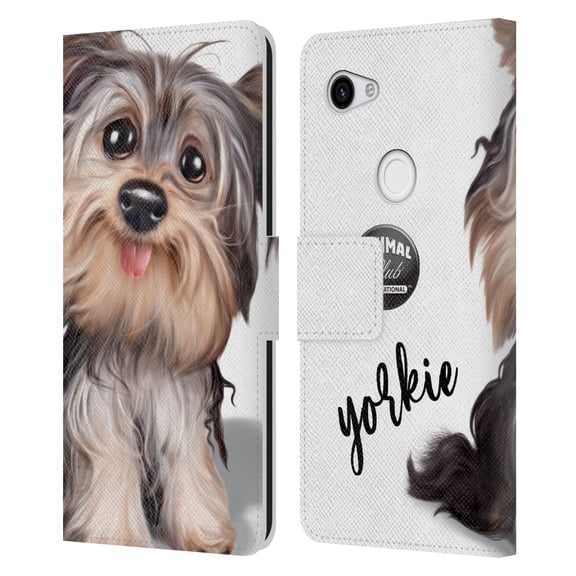 Head Case Designs Officially Licensed Animal Club International Faces Yorkie Leather Book Wallet Case Cover Compatible with Google Pixel 3a