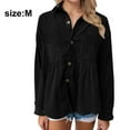 thumbnail image 2 of Camisa de pana de moda para mujer, camisa informal de manga larga con botones, top (negro), 2 of 6