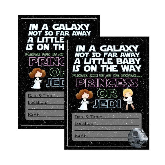 In A Galaxy Not To Far Away A Little Baby Is On The Way, Gender Reveal Party Invitation with Envelopes Movie Character Themed