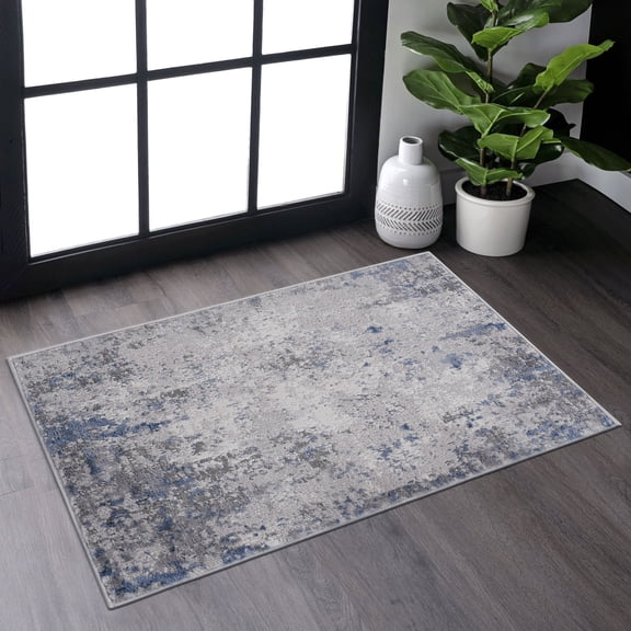 LOOM LUXE Collection 2X3 Silver/Blue/Abstract Non-Shedding Living Room Bedroom Dining Home Office Stylish and Stain Resistant Area Rug