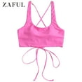 thumbnail image 1 of ZAFUL for Women's Swimwear Top Criss Cross Padded U Neck Bikini Top Hot Pink M, 1 of 6