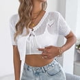thumbnail image 3 of Tie Front Cardigan for Everyday Wear Womens Open Knit Lightweight Spring Fall Top Fashionable Resort Layering, S, White, 3 of 5