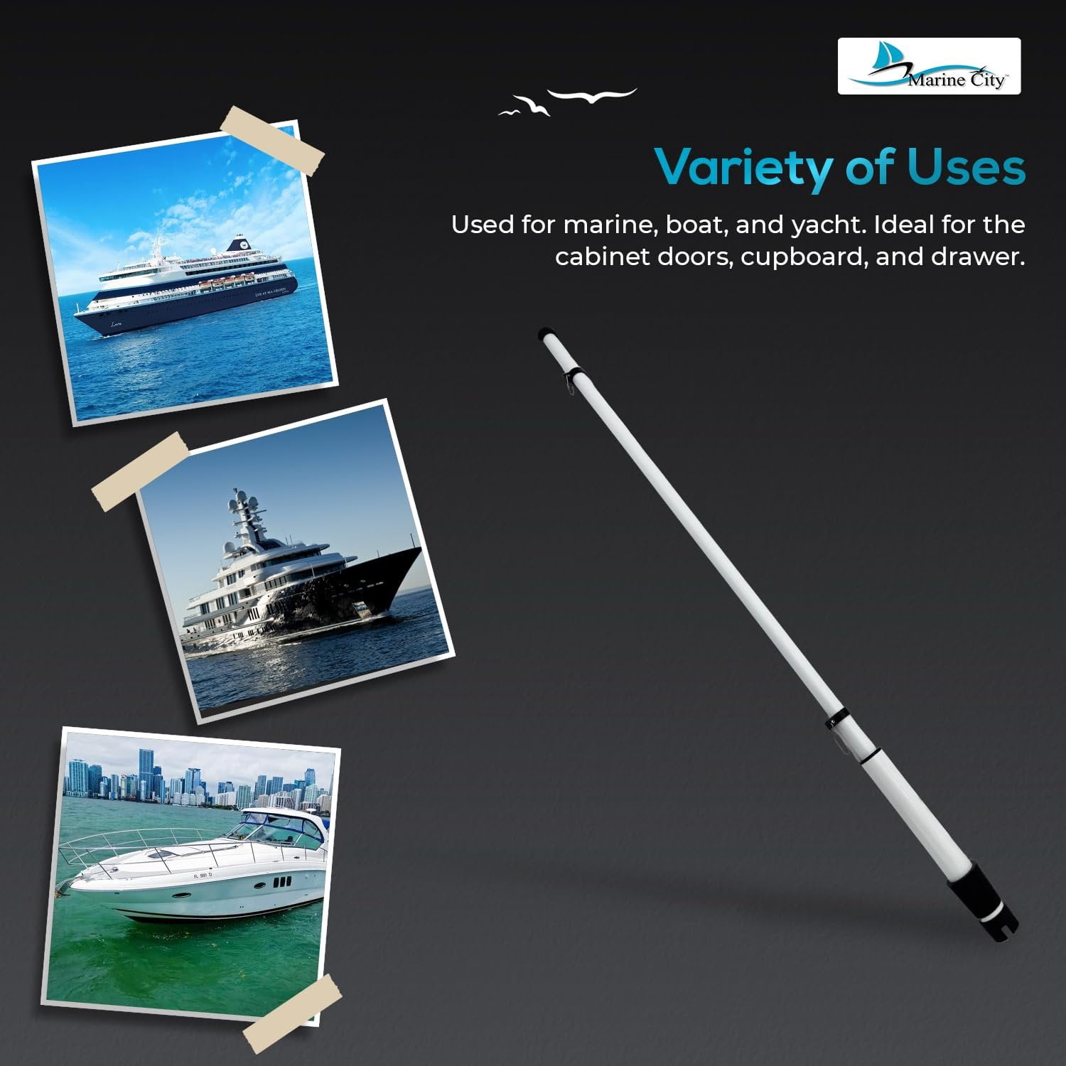MARINE CITY 41 Inch Flag Pole, White Powder-Coated Aluminum, Corrosion-Resistant with Clips for Easy Flag Attachment, for Outdoor Use, Boats, and Yachts Pack of 1