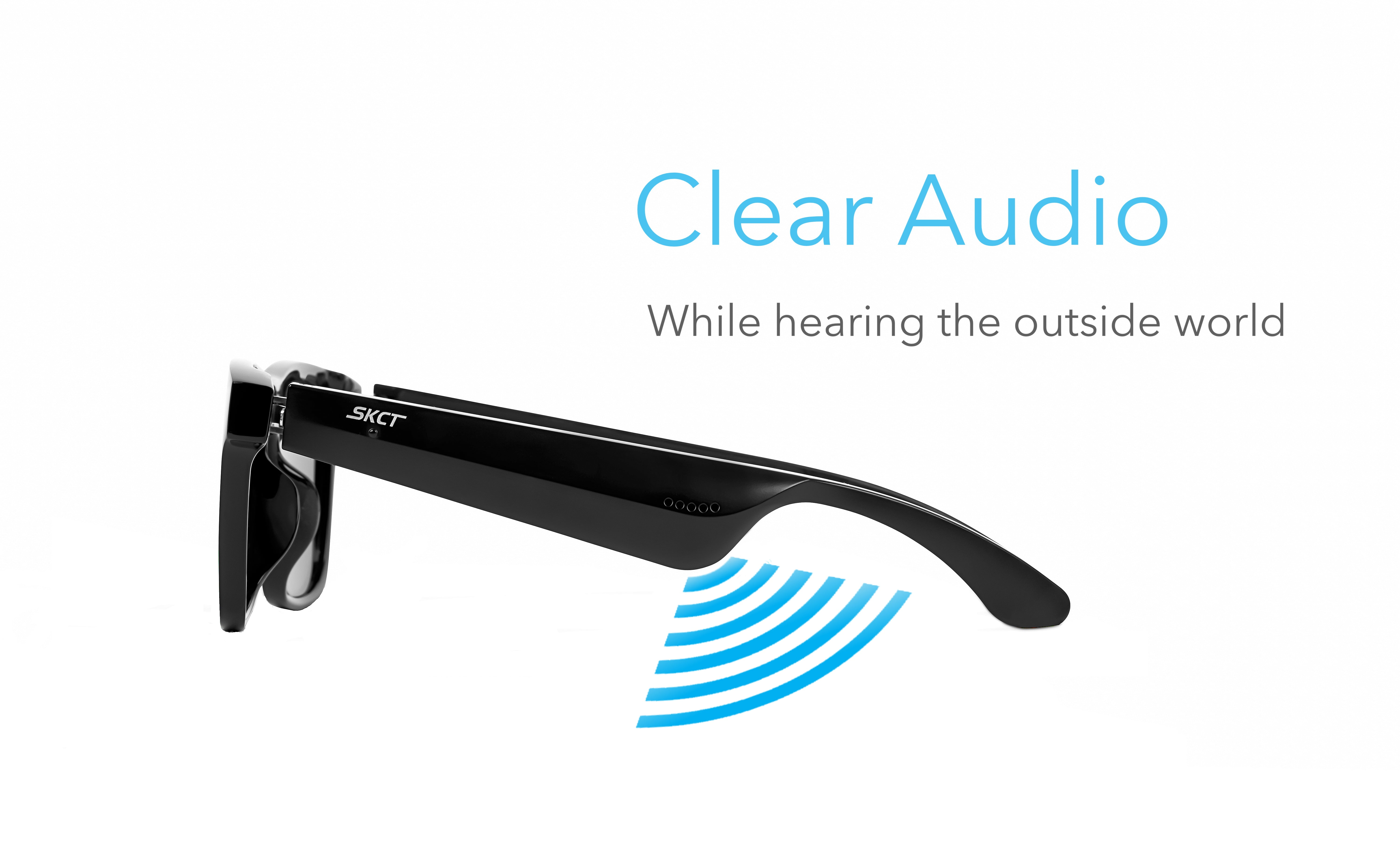SKCT Smart Glasses, Bluetooth Sunglasses with Polarized lenses, Audio & Hands Free Calling, Open Air Audio, Auto On/Off, One Size, Black with Blue