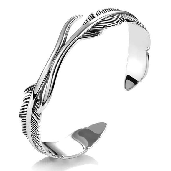 Hope Silver Feather Bracelet Adjustable Open Bracelet Retro Silver Jewelry Style Silver Jewelry