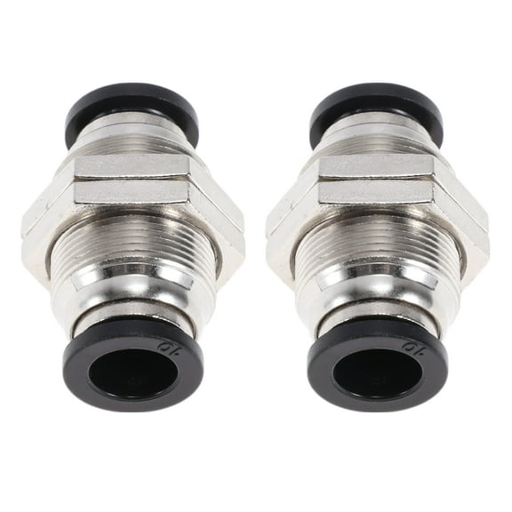 Unique Bargains Push to Connect Air Fittings 3/8" Bulkhead Union Plastic Metal 2 Pcs Black Silver Tone