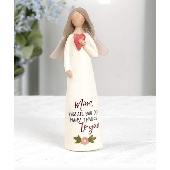 Blossom Bucket Mère Ange avec Cœur - Maman pour Tout Ce Que Vous Faites Merci en Résine 5 Po. Fête des Mères Ou à Tout Moment