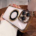 thumbnail image 3 of Magnetic for iPhone 13 Pro Max Case Compatible with MagSafe, [Military Grade Protection] Logo View Slim Transparent Clear Electroplate Bumper Cover Case for iPhone 13 Pro Max 6.7” (Gold), 3 of 14