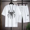 thumbnail image 4 of Conjunto deportivo informal de marca de moda de verano para hombre con pantalones cortos holgados de manga corta y cuello redondo, conjunto de dos piezas con diseño de gofre, conjunto de versión corea, 4 of 5