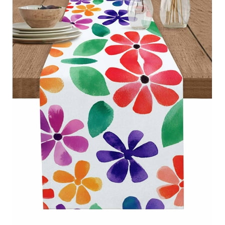 

Table Runner Dresser Scarf 18 x 72 Inch Spring Floral Watercolor Colorful Flowers Abstract Art Table Runners Non-Slip Heat Kitchen Dining Table Decor for Indoor Outdoor Home Party Decoration