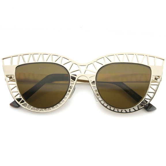sunglassLA Unisex Womens Laser Tinted Lens Oversized Cat Eye Sunglasses (Gold / Brown) - 53mm