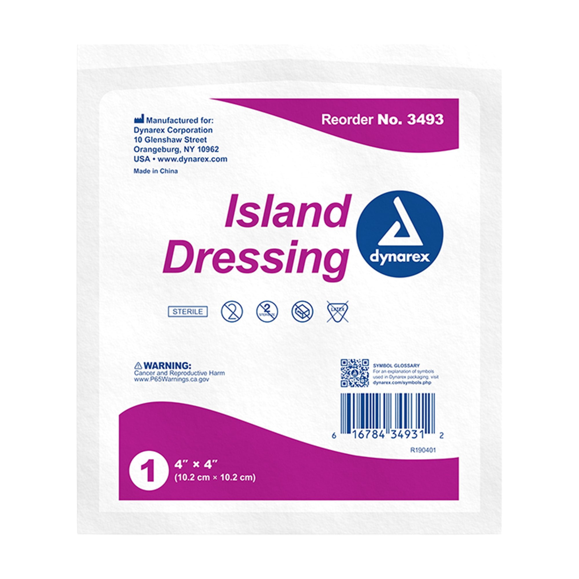 Dynarex White Nonwoven Island Dressing Sterile 4 x 4" 25 per Box