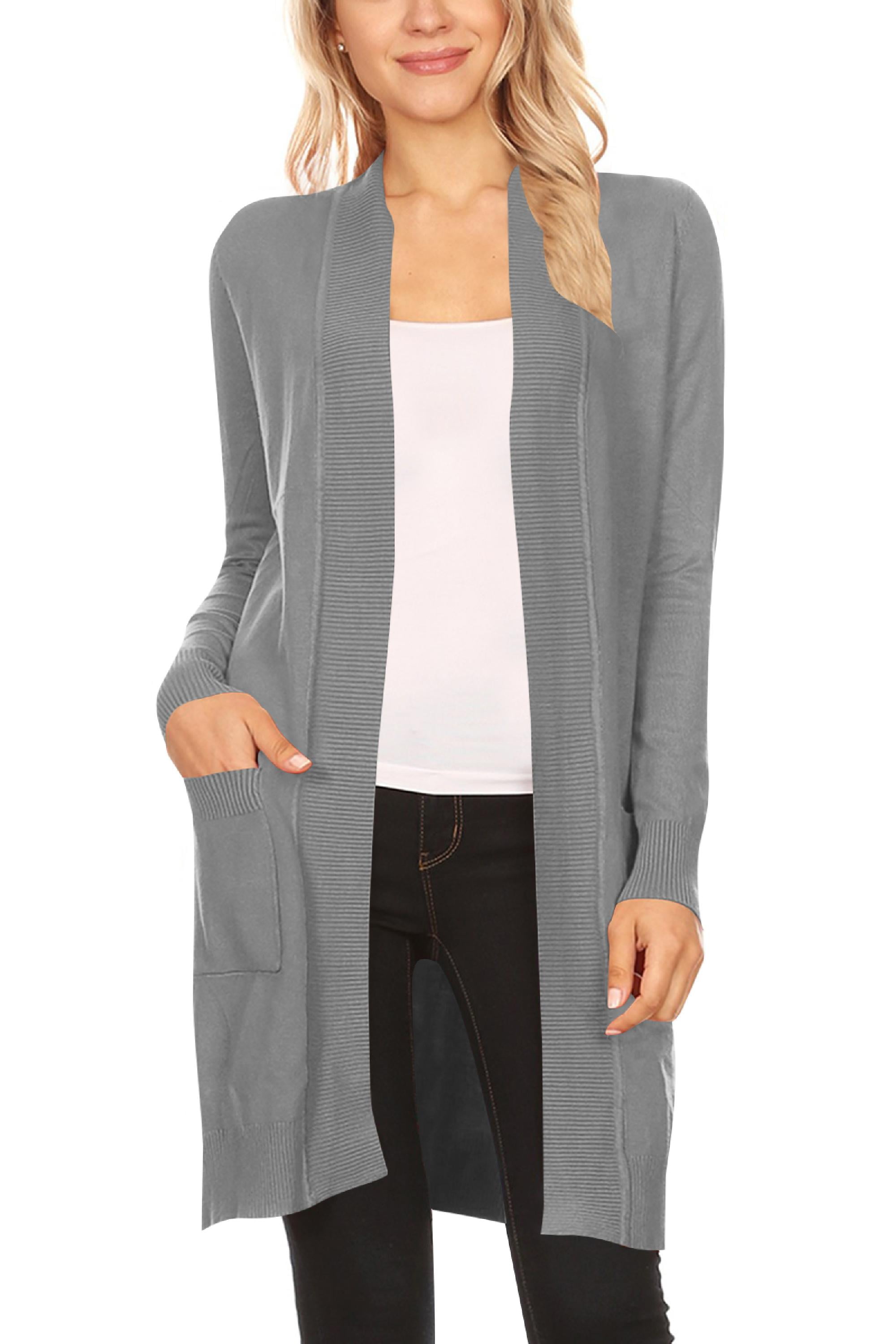 Womens Plus Size Long Sleeve Open Front Cardiagn Casual Lightweight Knit Cardigan with Pocket 