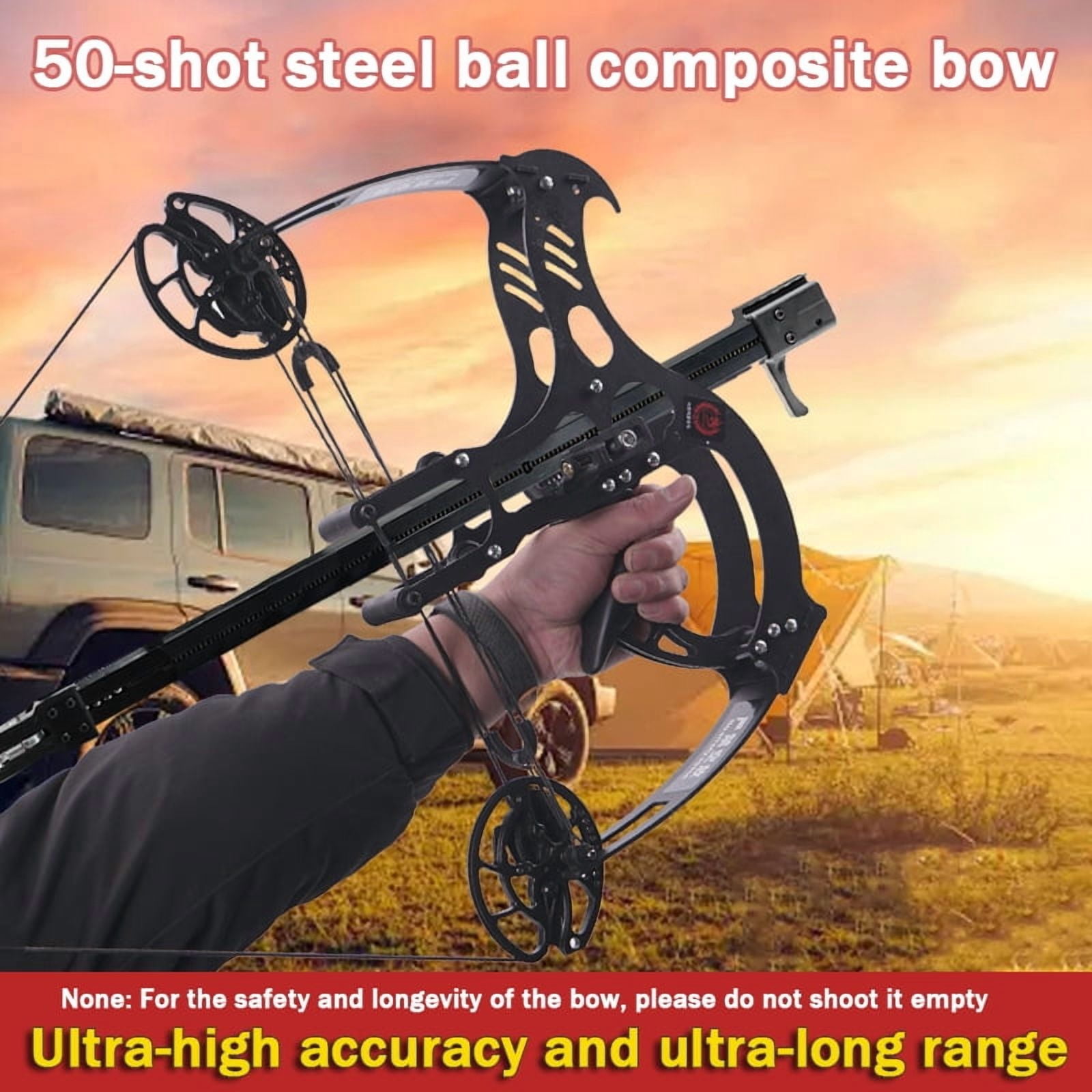 Runzkzy All-metal Composite Bow 50-shot Steel Ball Bow Adult Mechanical Pulley Long Pole Slingshot
