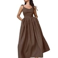 thumbnail image 2 of ClodeEU Women's Cotton V Neck Spaghetti Strap Maxi Dress ,Elegant Casual Long Dress with Backless Lace-Up for Summer Coffee,Womens Plus L, 2 of 6