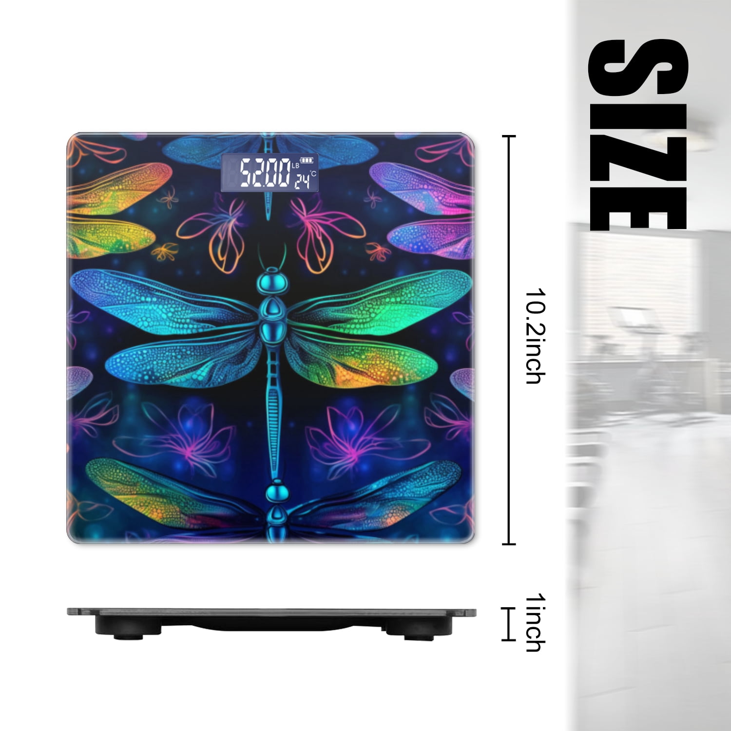 Digital Bathroom Scale with Large LCD Display,High Capacity Scale 400 lbs High Precision body fat scale-Holographic Dragonflies Shimmering In The Light