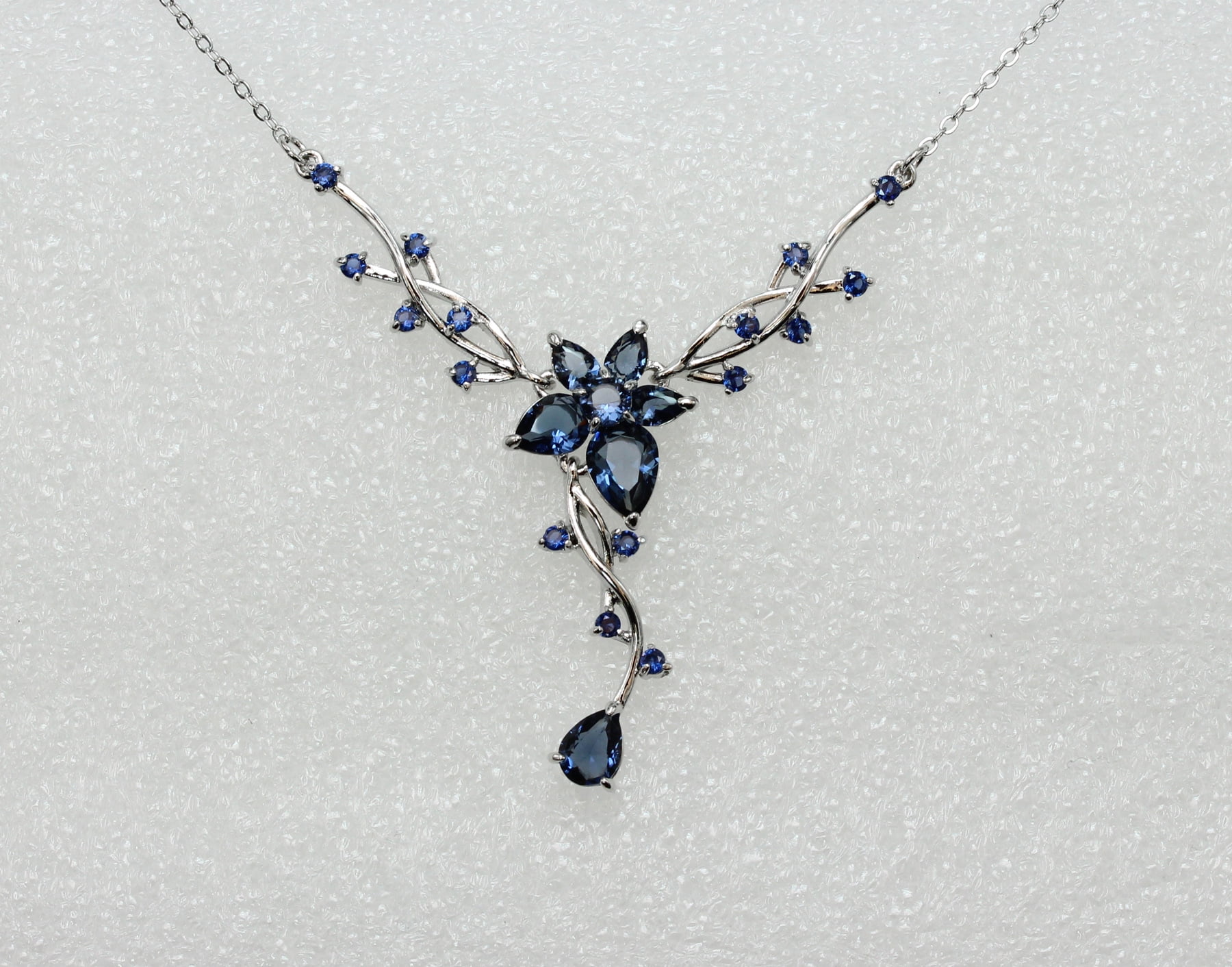Faship Gorgeous Navy CZ Necklace Blue Floral Set Crystal Earrings