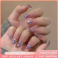 thumbnail image 2 of Uñas postizas con diseño de diamantes de imitación, manicura francesa brillante de Aurora, 24 piezas, 2 of 3