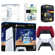 Sony PlayStation 5 Astro Bot Slim Digital Bundle with Disc Drive, Extra Controller, MightySkins Game Collection Services and 2 Year Extended Warranty - Volcanic Red