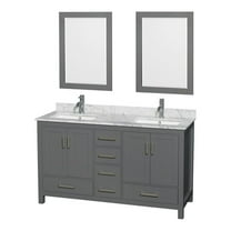 Wyndham Collection Sheffield 60" Mirror Wood Double Bathroom Vanity in Dark Gray