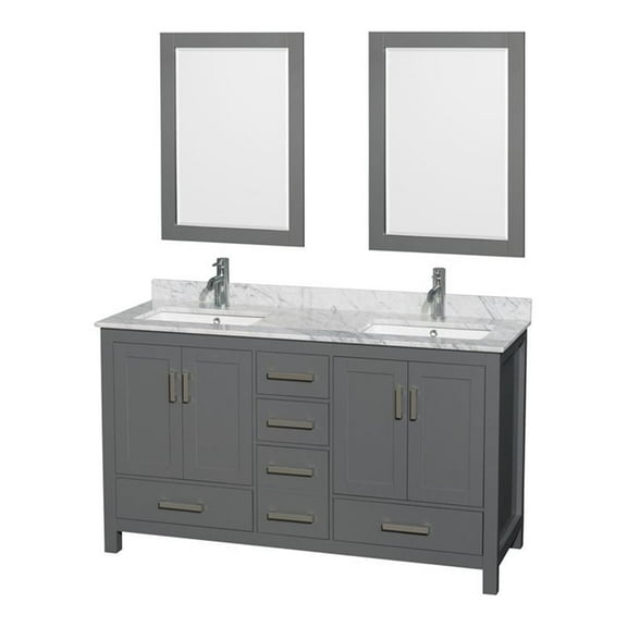 Wyndham Collection Sheffield 60" Mirror Wood Double Bathroom Vanity in Dark Gray