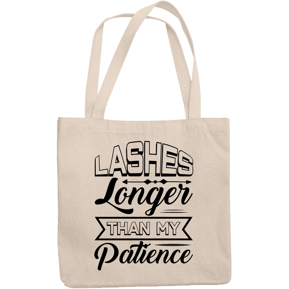 12oz Canvas Tote Bag - Lashes Longer Than My Patience, Eyelash Humor Quote - Beauty Themed Merch for Makeup Artist or Cosmetologist, Gift for Makeup Lovers & Beauticians