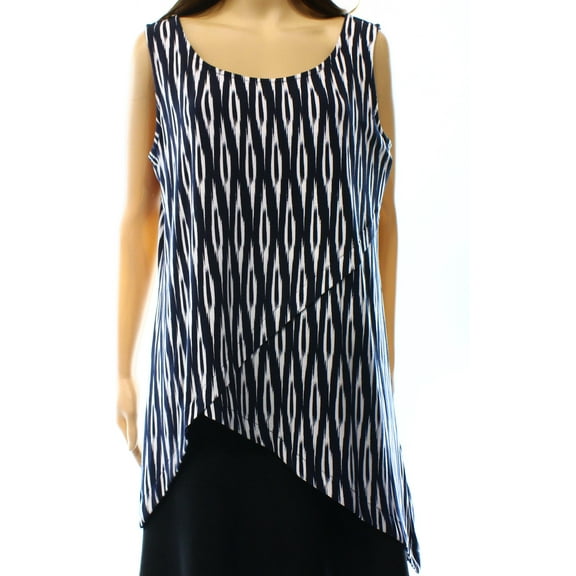 Alfani Navy White Printed Sleeveless Crossover Top L