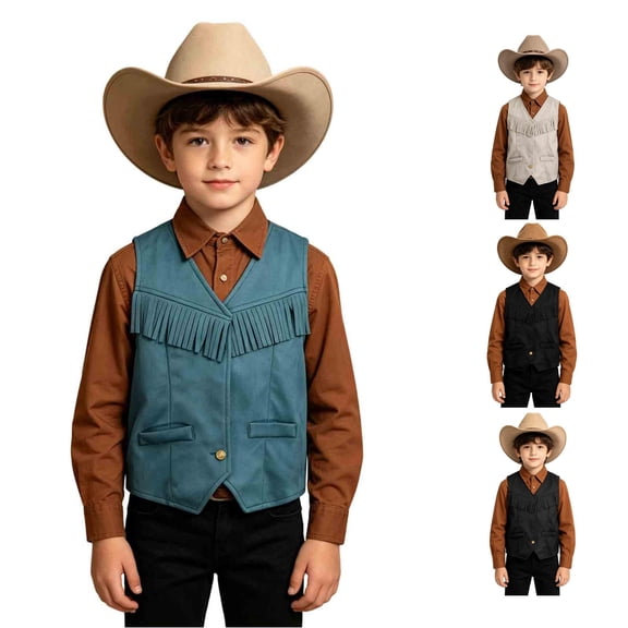 Kids Girls Western Vest Sleeveless Tassel Vest Halloween Cowboy Costume For Boys For Kids Western Outfit 3-12 Years