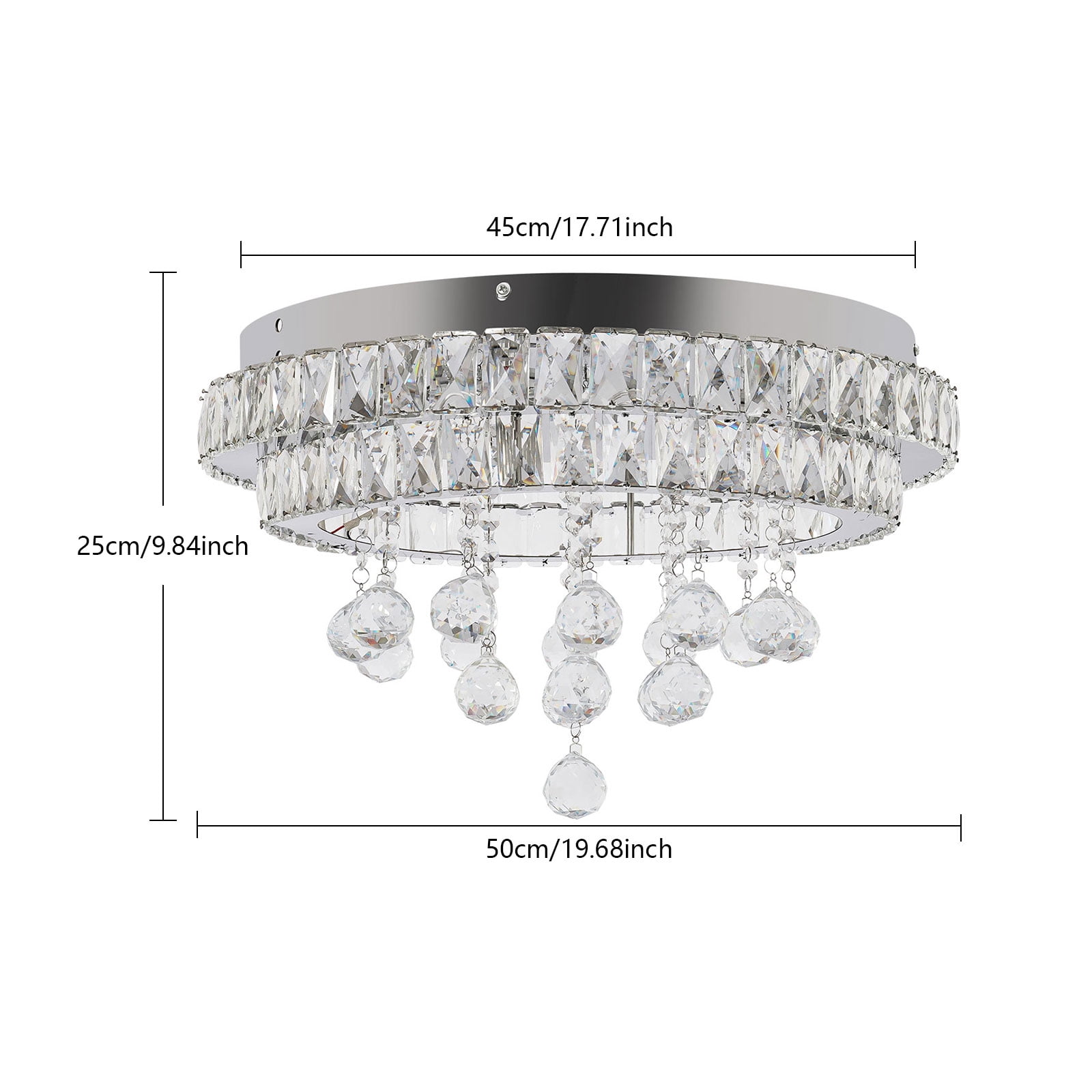 Crystal Ceiling Light, Modern Ceiling Light with Remote Control Silver 50*25cm