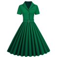 thumbnail image 4 of AherBiu Robe Vintage pour Femmes des Années 1950 à Boutons, Col à Revers, Col en V, Manches Courtes, Chemise Plissée, Robe Midi de Soirée, 4 of 4