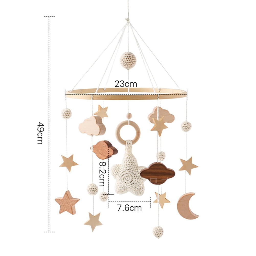 Full Sky Star Crib Bell with Felt Balls – Handmade Wooden Bed Bell for Infant Sleep, Motor Skill Development, and Nursery Decor