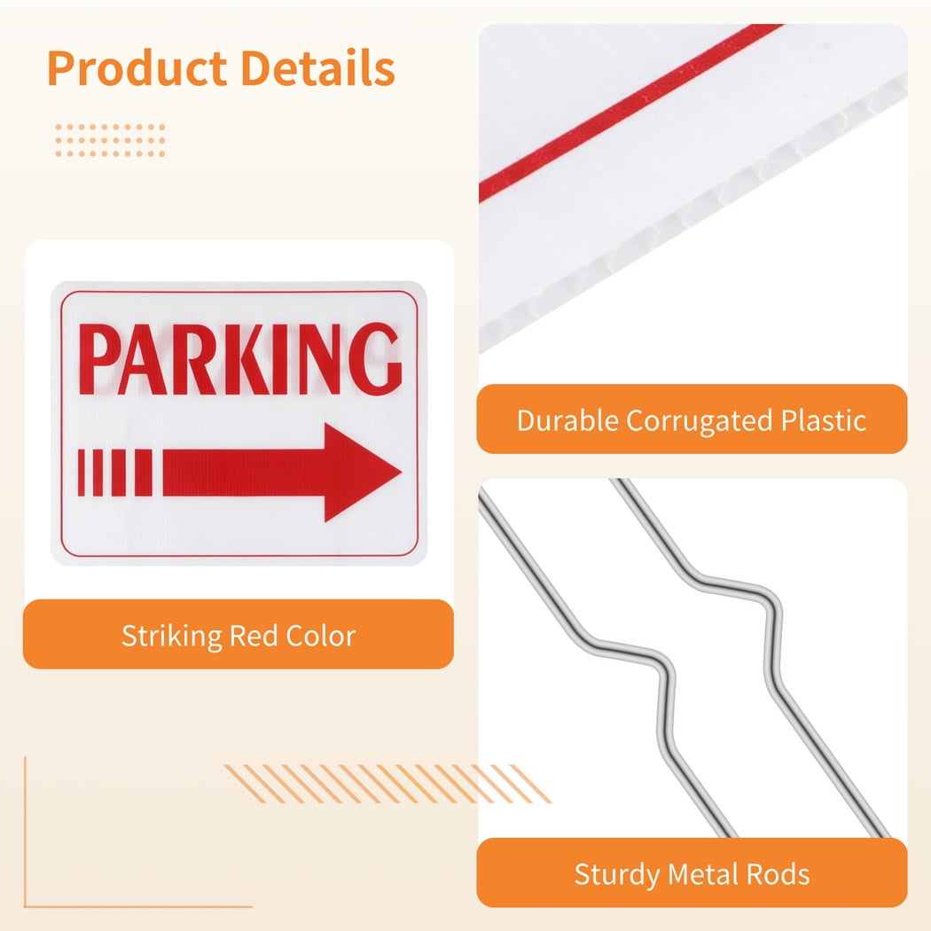 6 Pcs Outdoor Event Parking Signs, Plastic Guest Red "Parking" Sign, Weatherproof Yard Signs with Metal Stakes, Double-sided Printed Parking Sign, Directional Signage with Indicating Arrow
