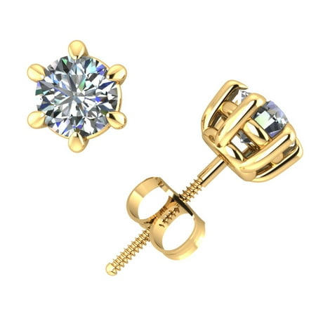 - 1/2Ct Round Cut Diamond Basket Stud Earrings 14Karat Yellow Gold Prong ScrewBack G SI1